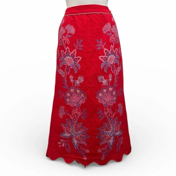 FARM RIO Porcelain Linen Midi Skirt Women's M - Picture 4 of 12